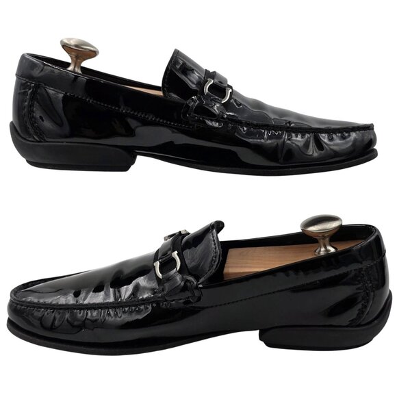 Salvatore Ferragamo Mens 8D Black Patent Leather Gancini Bit Loafers Dress Shoes main image 12